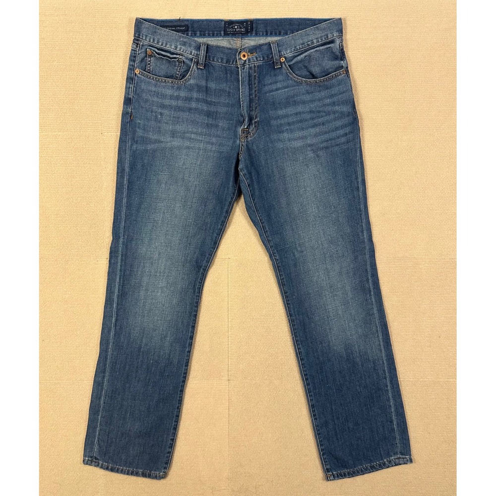Lucky Brand 221 Linen Blend Jeans Mens 36x32 Original Straight Medium Wash Denim